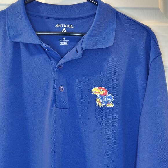KU Embroidered Jayhawk Logo Antigua Men's XL Blue Polo - Picture 2 of 8